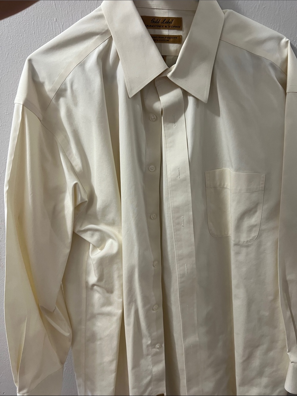 Roundtree & Yorke Cream Long-Sleeve Dress Shirt